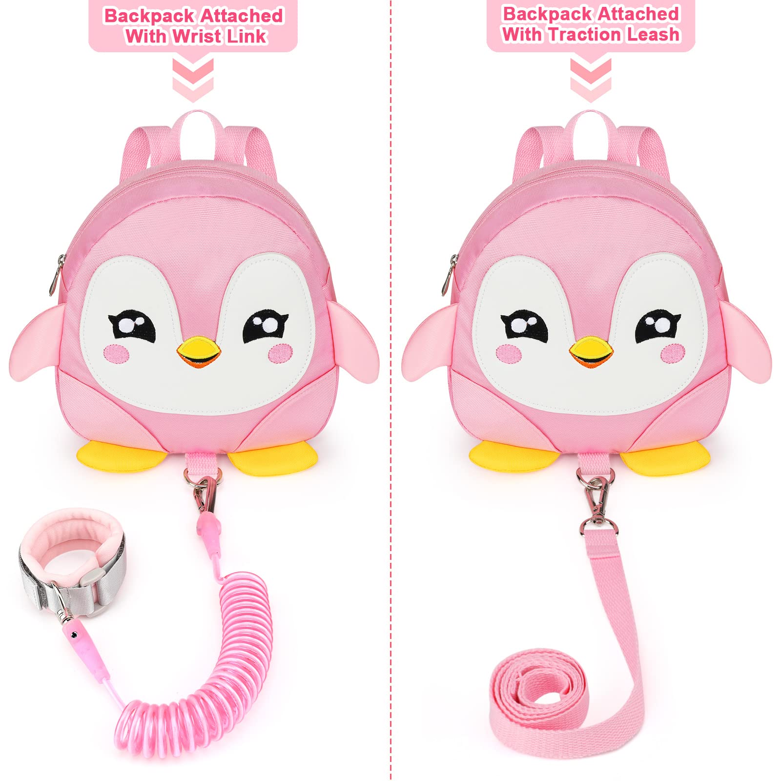 Accmor penguin-pattern backpack with wrist link for controlled, hands-free outings.