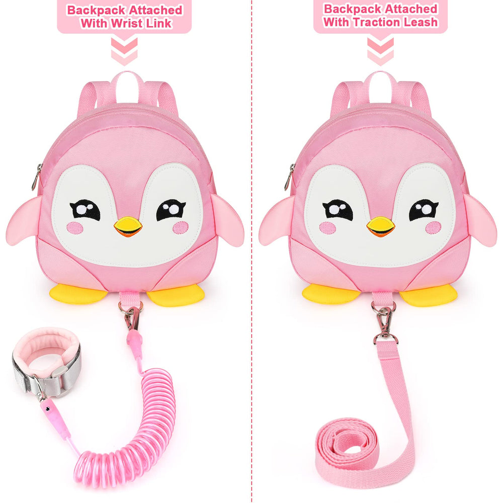 Accmor penguin-pattern backpack with wrist link for controlled, hands-free outings.