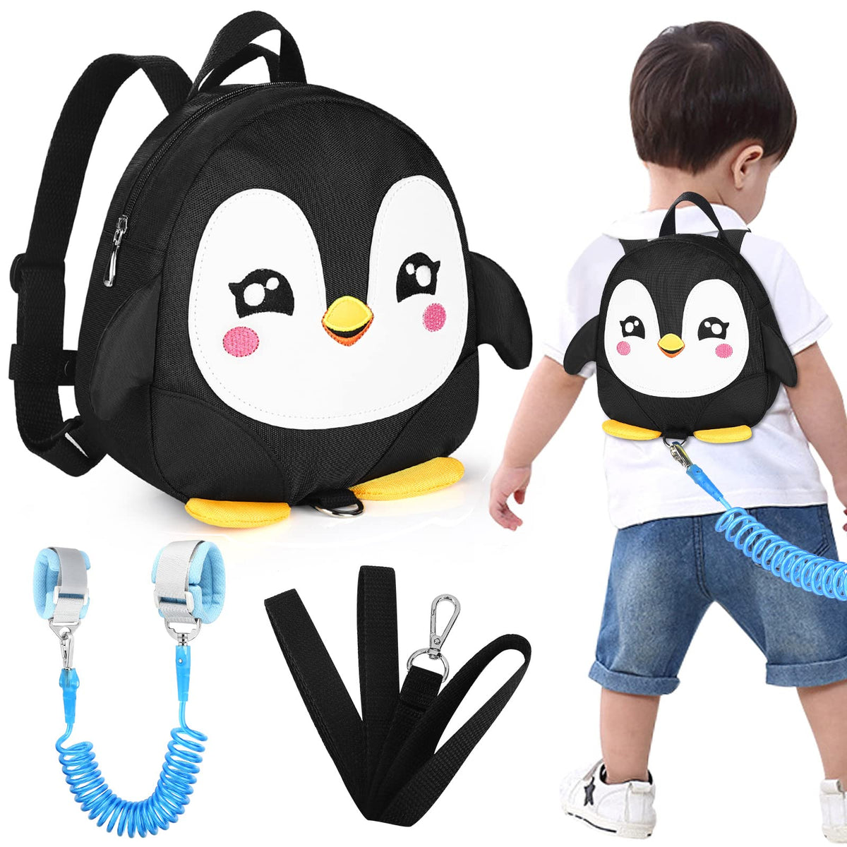 Accmor Penguin toddler backpack front view with cute design for kid-friendly storage.