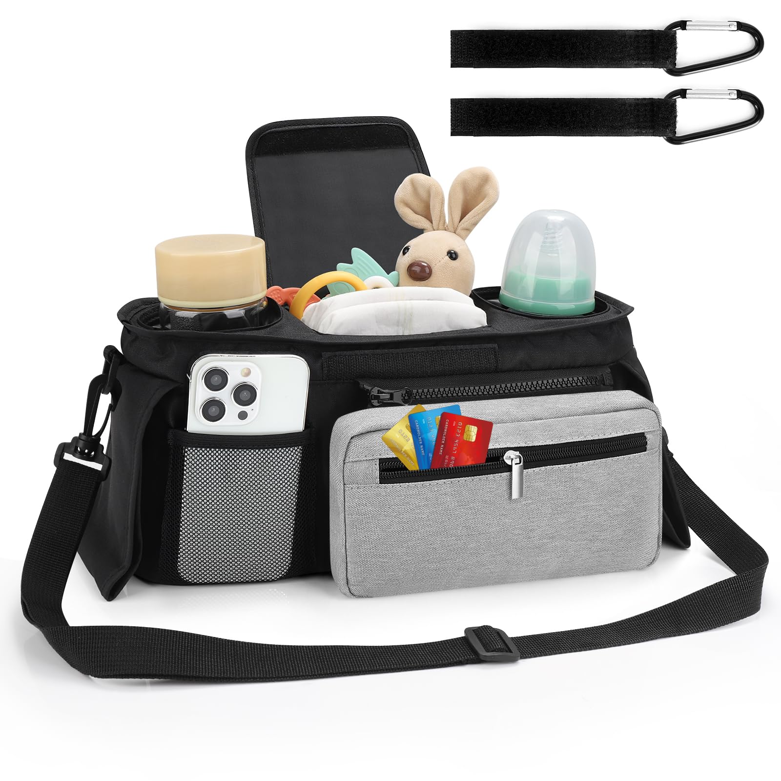 Accmor stroller bag caddy with detachable phone bag for quick access while strolling