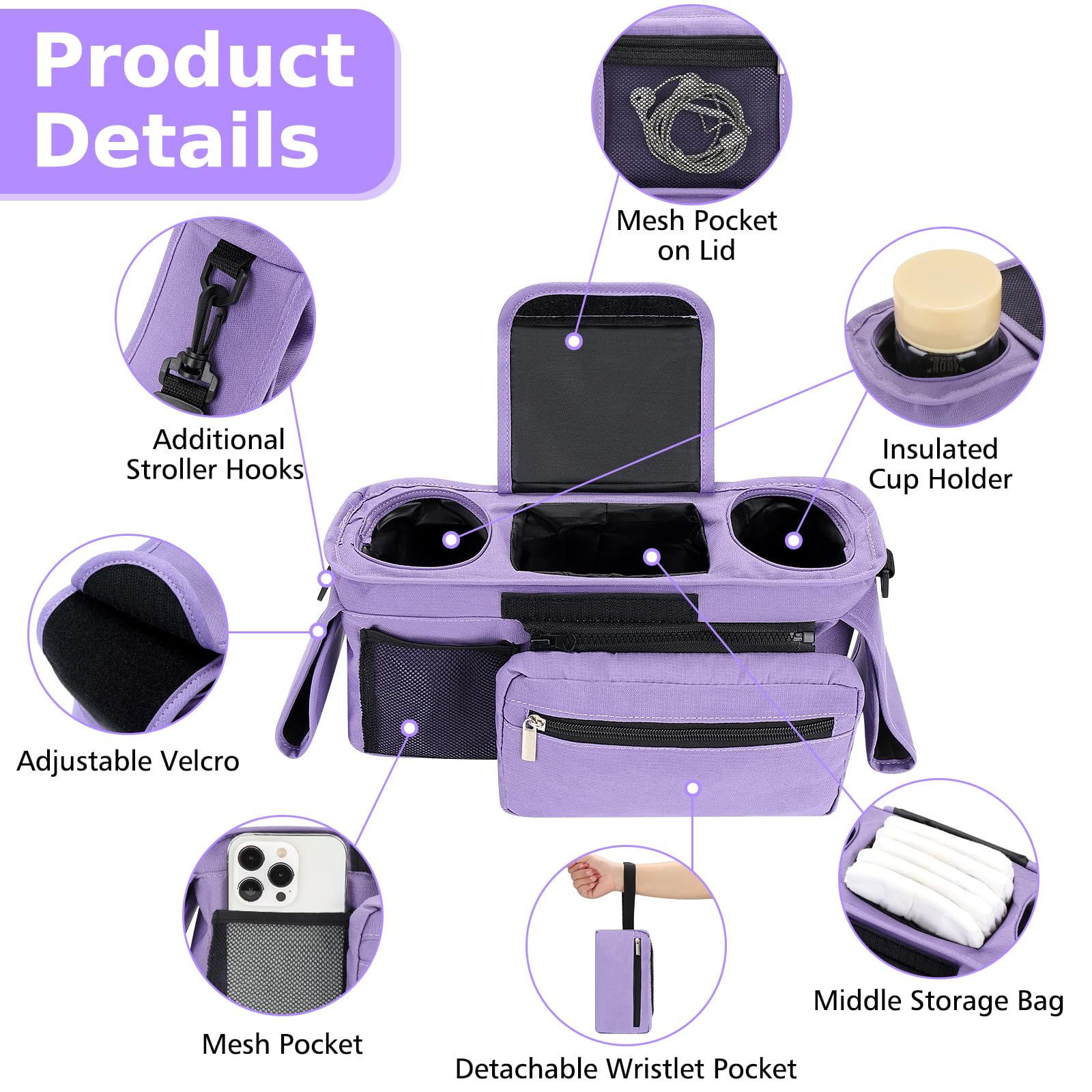 Accmor universal-stroller-organizer with wide-compatibility fits Uppababy Britax and more