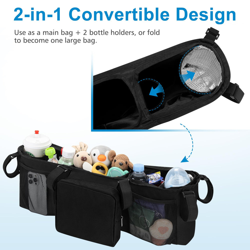 Accmor-stroller-organizer insulated pockets keep bottles cool during strolls.