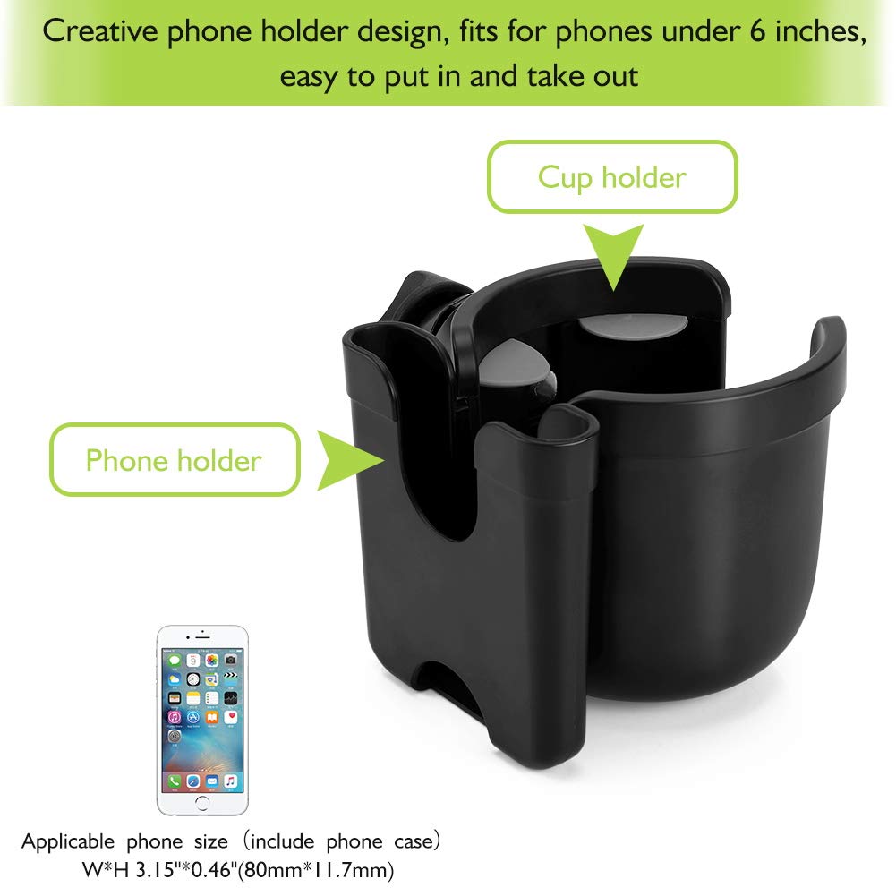 Accmor stroller cup holder with 360-degree rotating clamp for versatile positioning.
