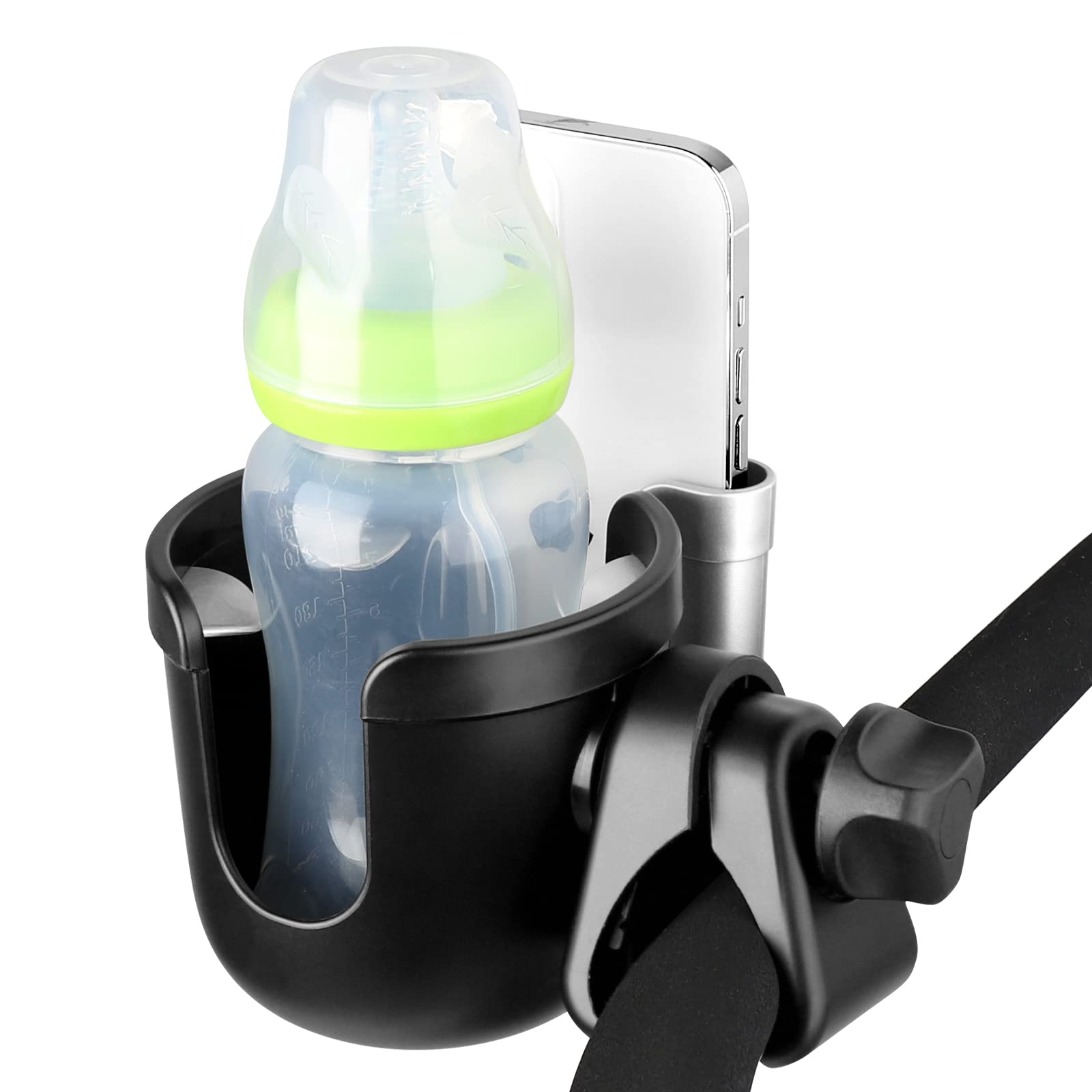 Close-up of bottle grip secures a cup on the holder.