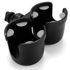 Accmor stroller cup holder clip-on on a handlebar for hands-free drinks.