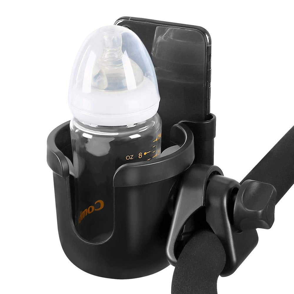 Accmor stroller cup holder with phone holder keeps your device visible.