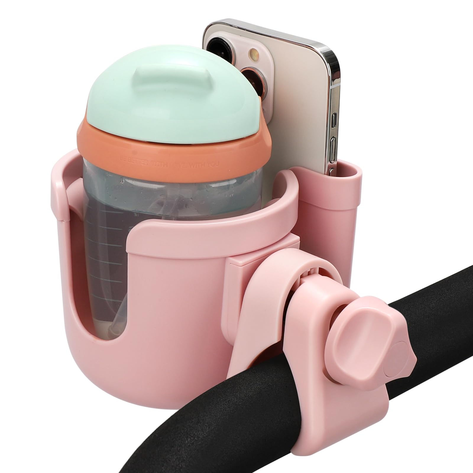 Accmor stroller cup holder with phone slot keeps your phone accessible during strolls.