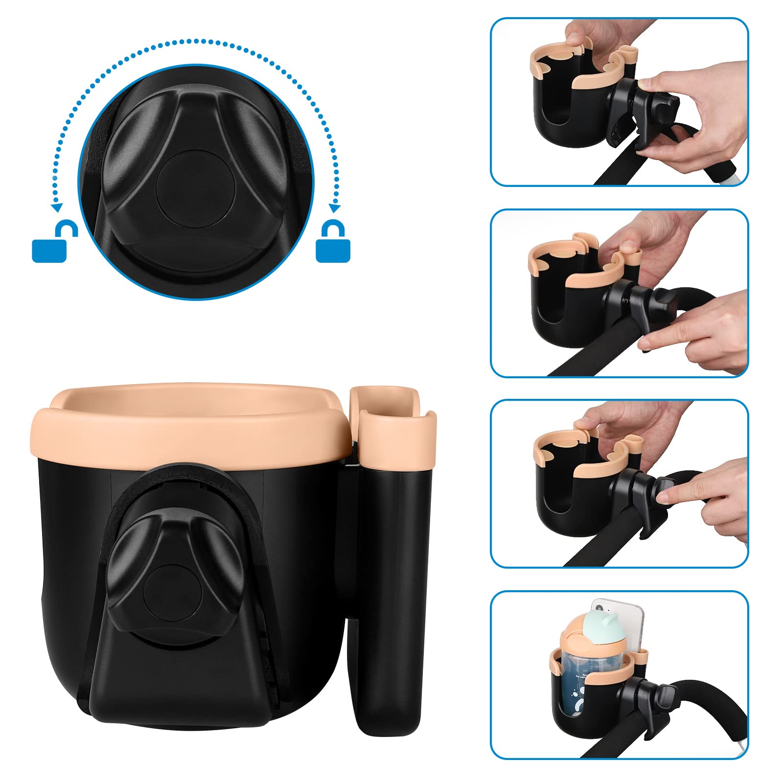 Rubber-padded clamp provides a secure grip on rails.