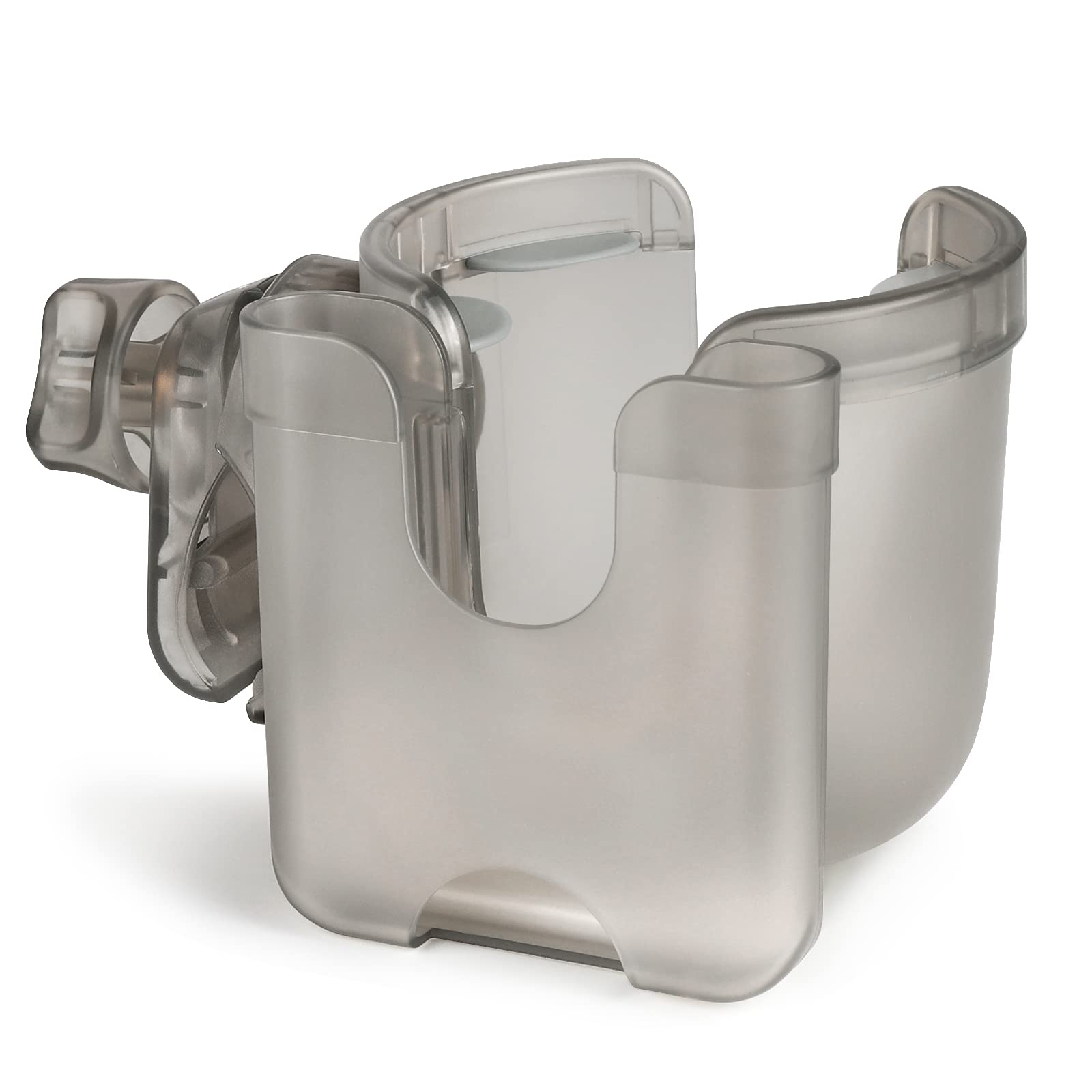 Accmor stroller cup holder with phone holder clips securely to a handle for on-the-go hydration.
