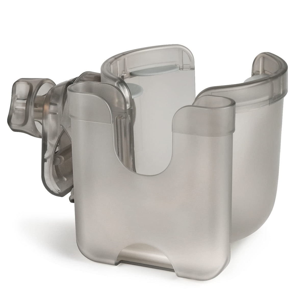 Accmor stroller cup holder with phone holder clips securely to a handle for on-the-go hydration.