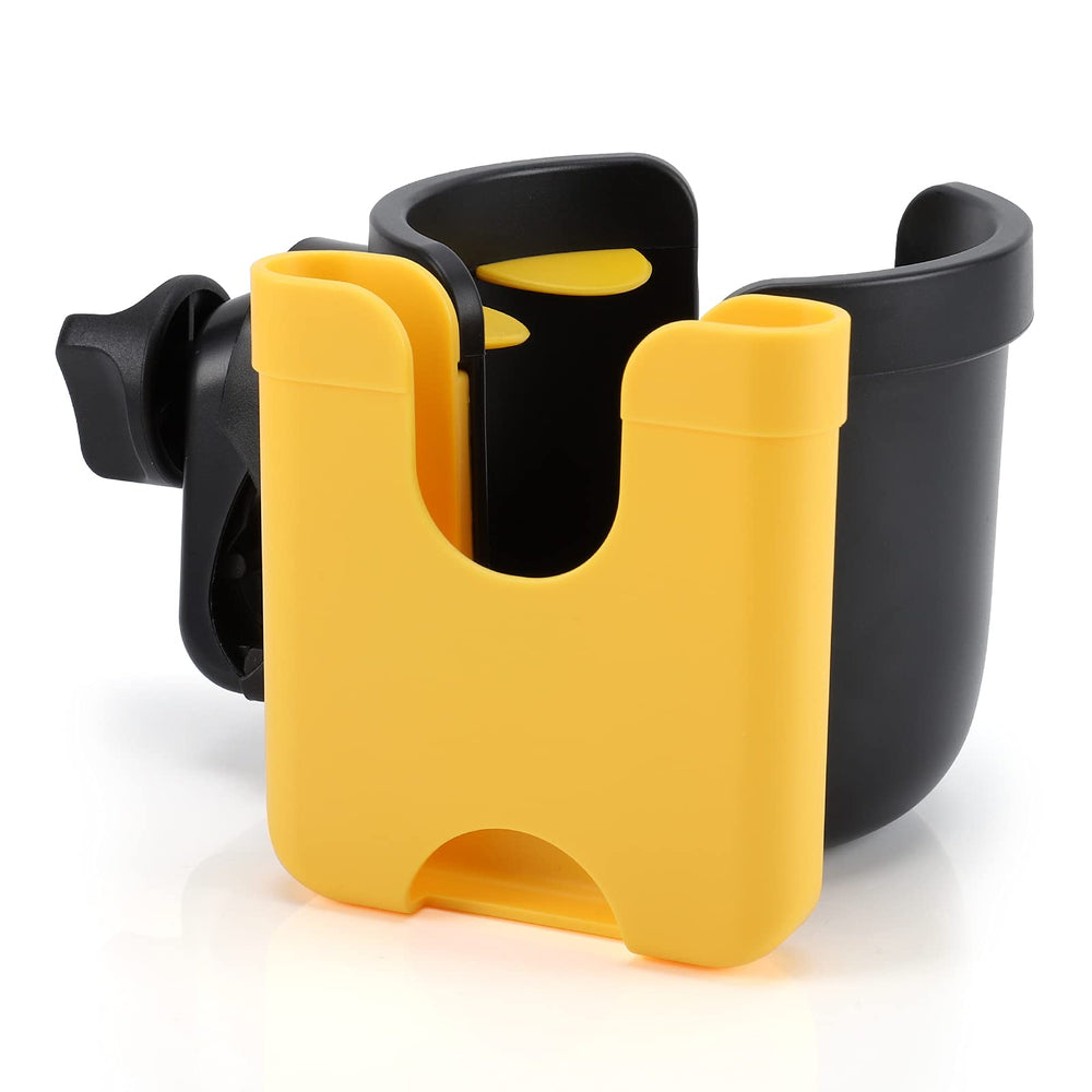Accmor stroller cup holder with phone holder keeps drinks within reach.