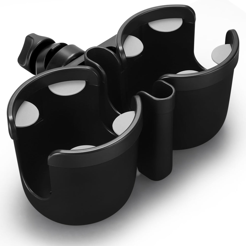 Accmor stroller cup holder with phone keeps drinks and calls within easy reach.