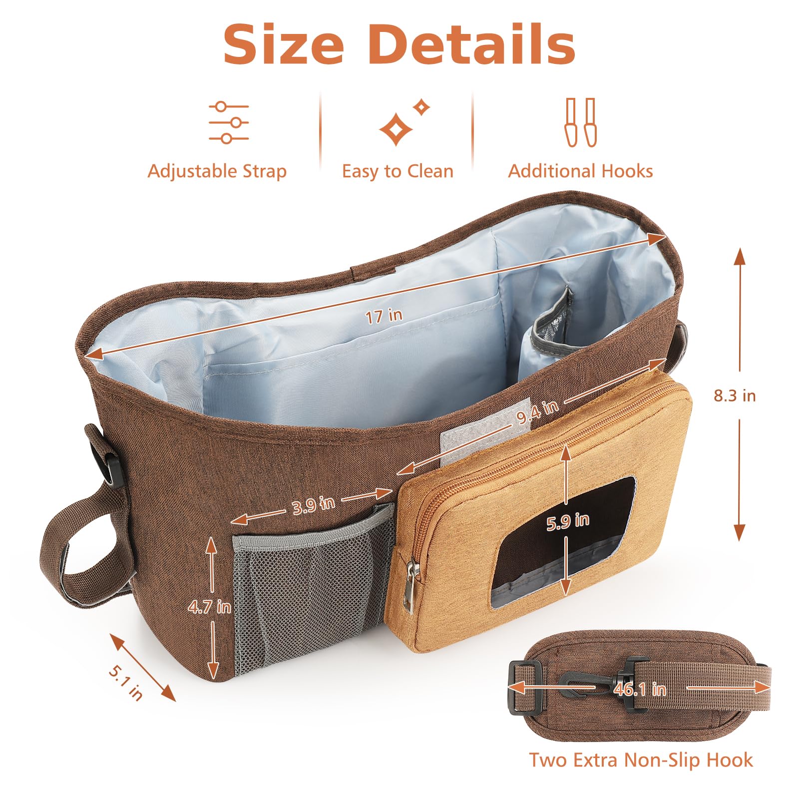 Accmor brown organizer blends with most strollers for everyday adventures.