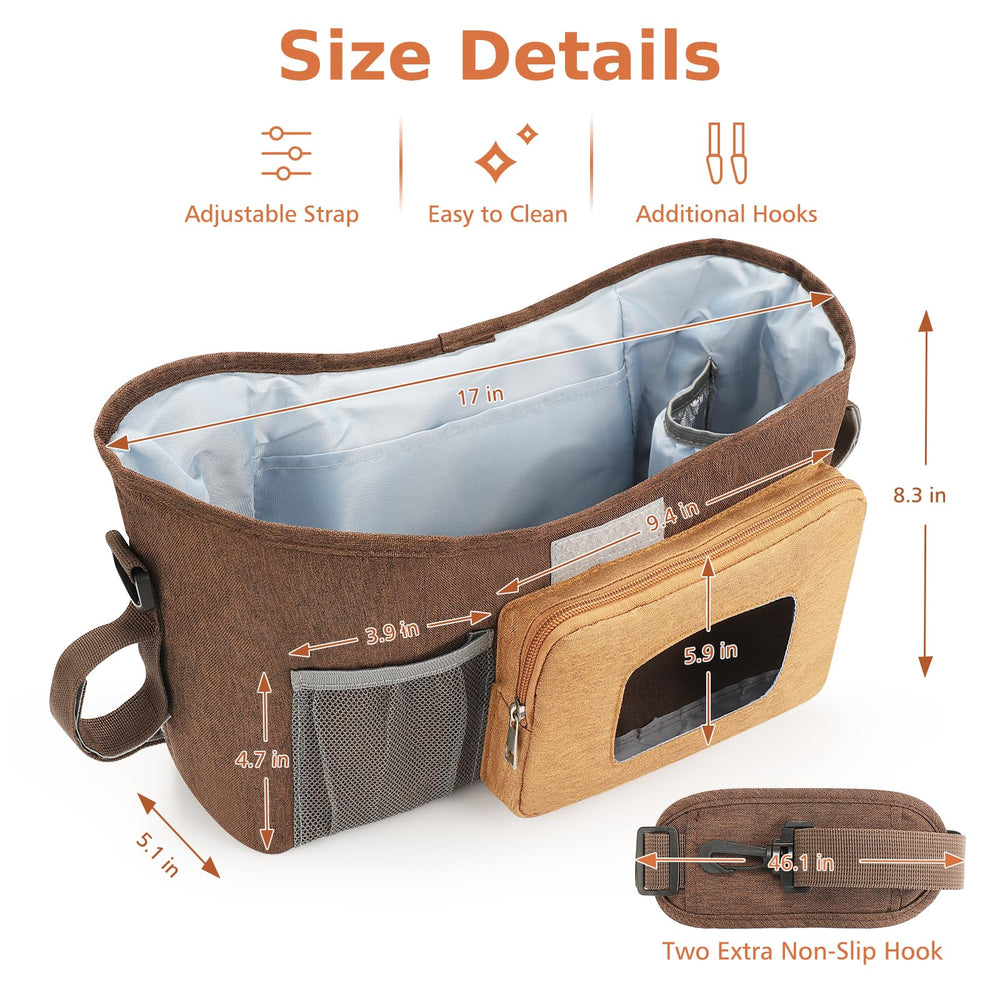 Accmor brown organizer blends with most strollers for everyday adventures.