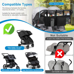 Accmor-double-stroller-organizer-deep-cup-holders stabilize tall cups.