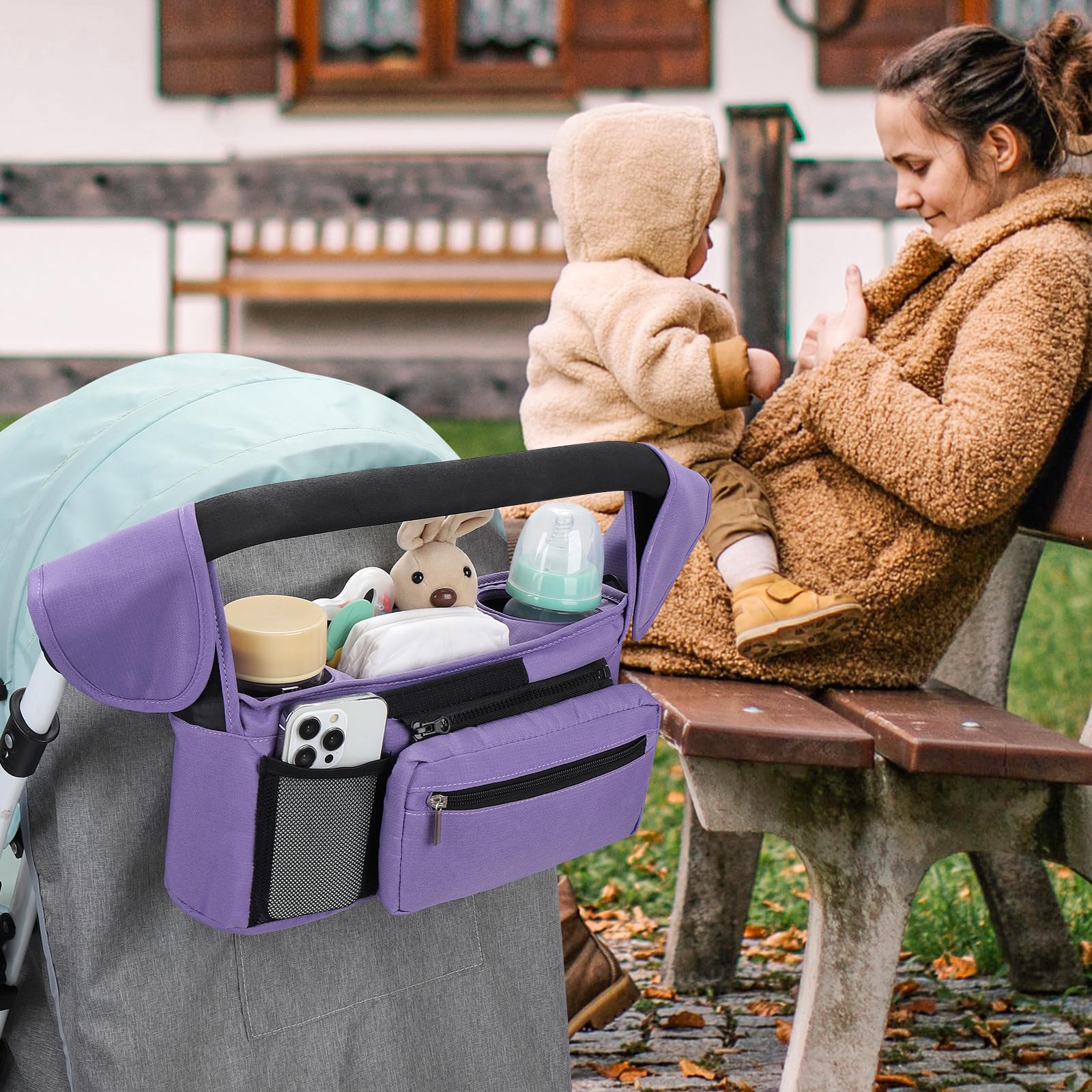 Accmor middle-storage-compartment holds diapers, wipes, and essentials for quick access