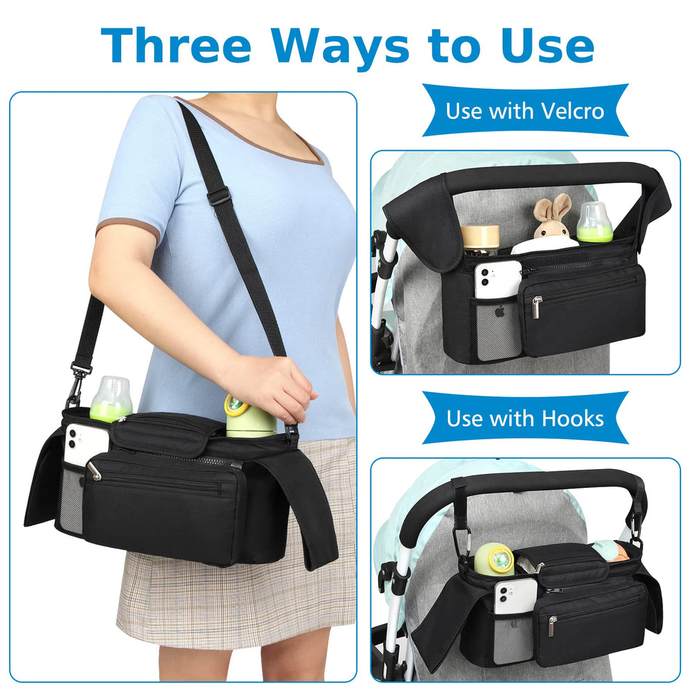 Accmor middle storage compartment holds diapers, wipes and pacifiers neatly.