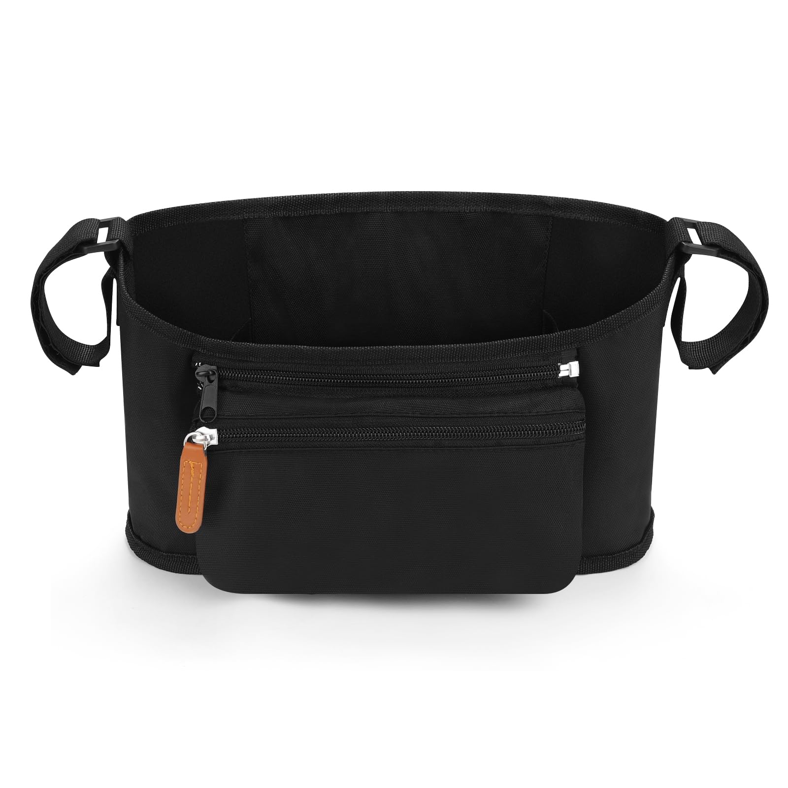 Accmor stroller organizer middle storage holds diapers and toys for quick access.