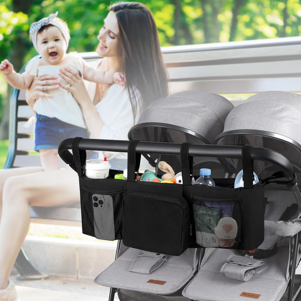 Accmor-stroller-organizer-non-slip-strap prevents shifting during bumpy rides.