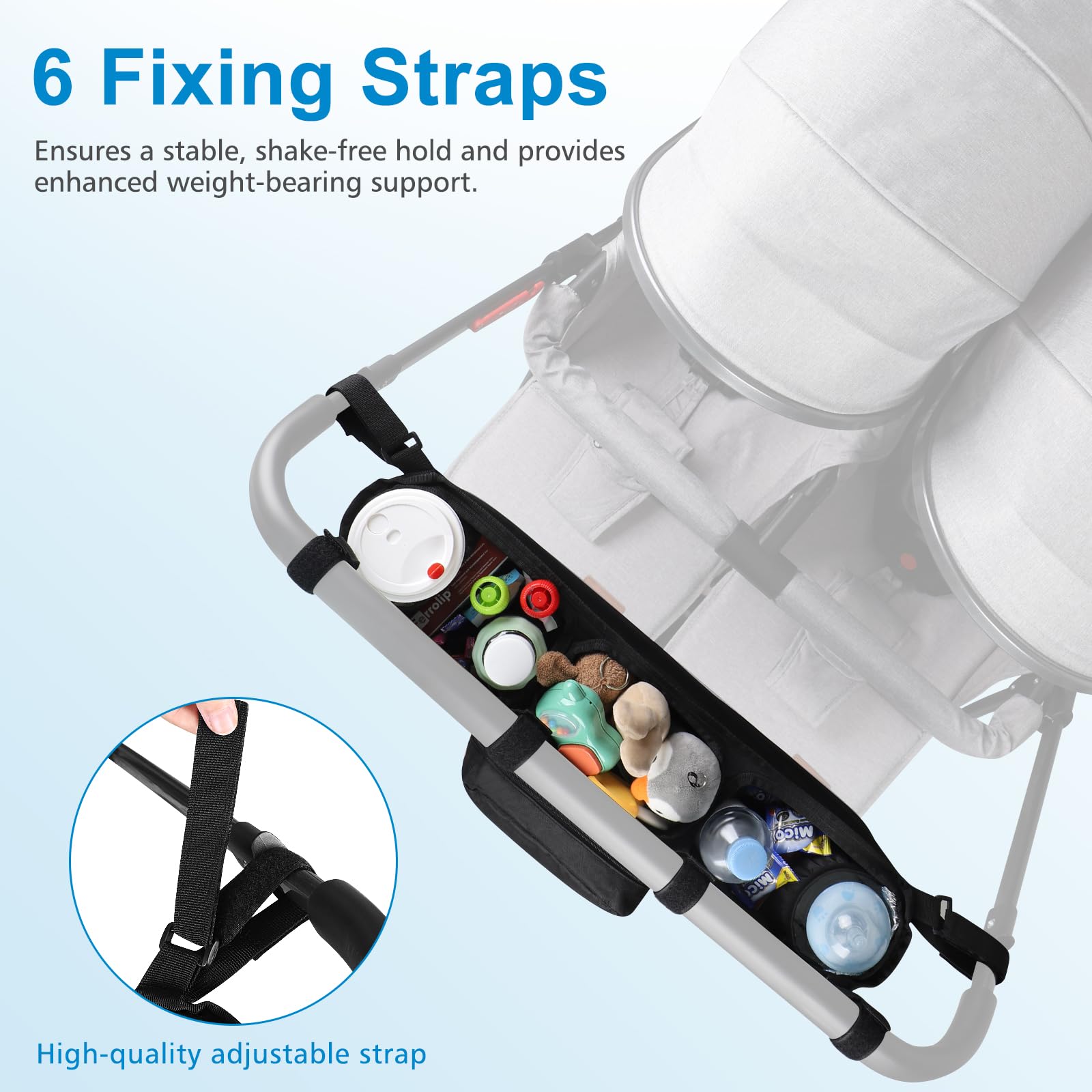 Accmor-stroller-organizer-six-compartments keep baby essentials organized.