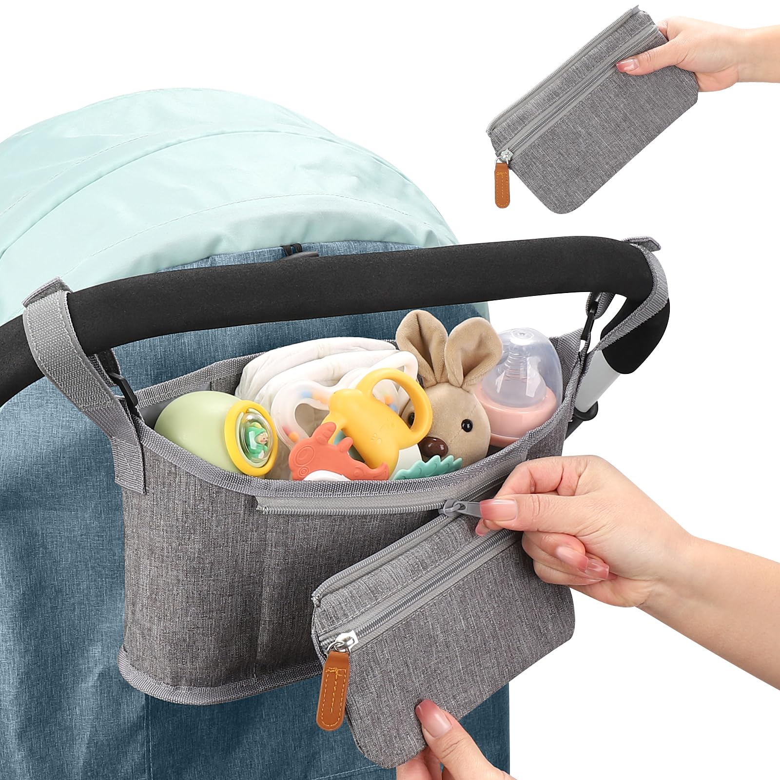 Accmor stroller organizer zip pocket keeps valuables secure.