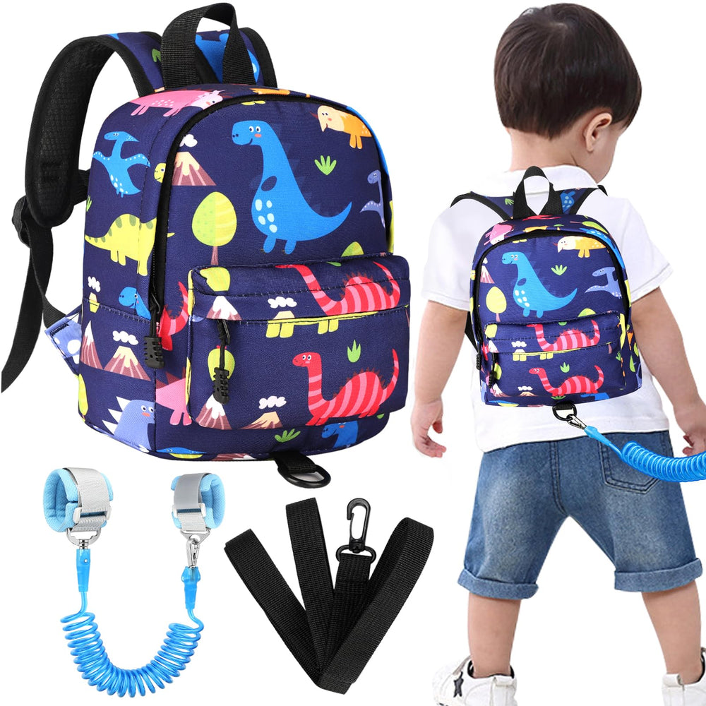 Accmor toddler backpack with dinosaur pattern in navy keeps little ones close during outings.