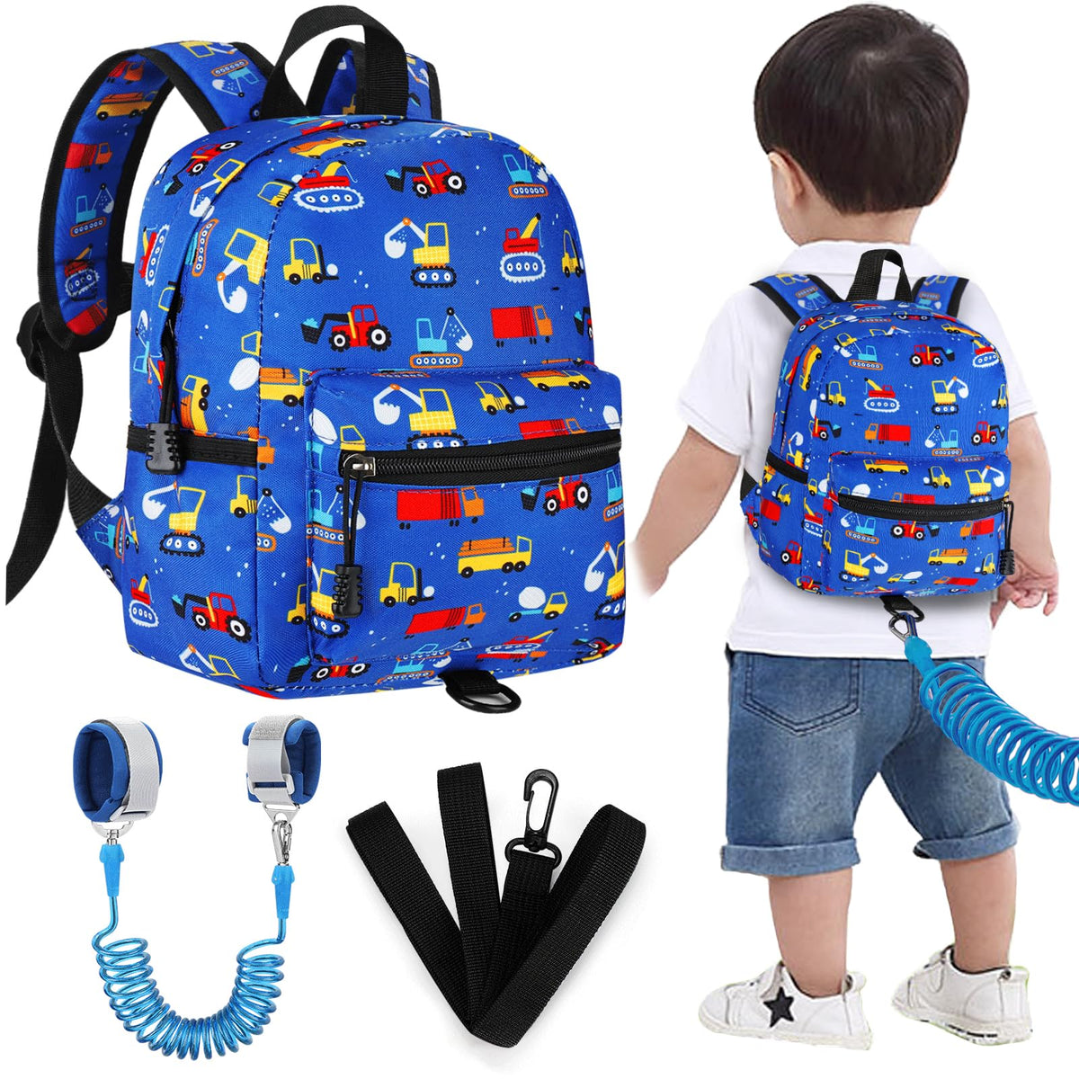 Accmor toddler backpack harness with truck pattern helps keep kids close in crowded places.