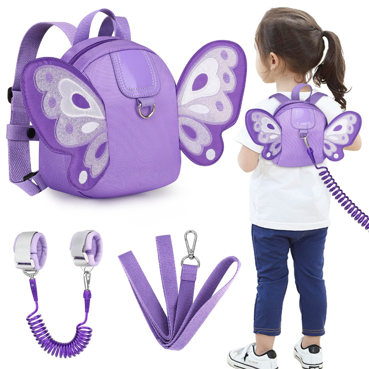 Accmor butterfly-purple backpack with adjustable straps for secure toddler outings.