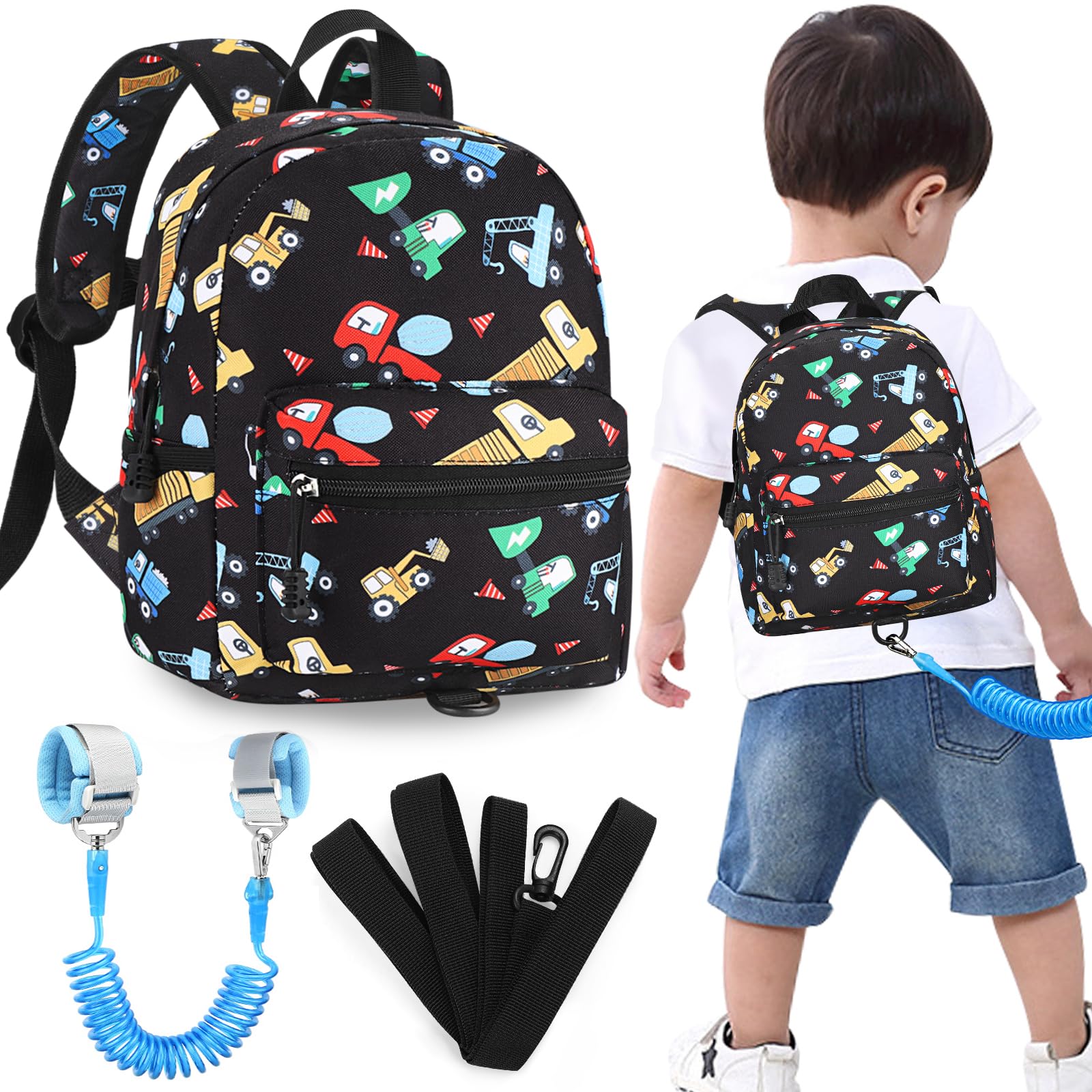 Accmor toddler harness backpack with excavator pattern for safe exploration.