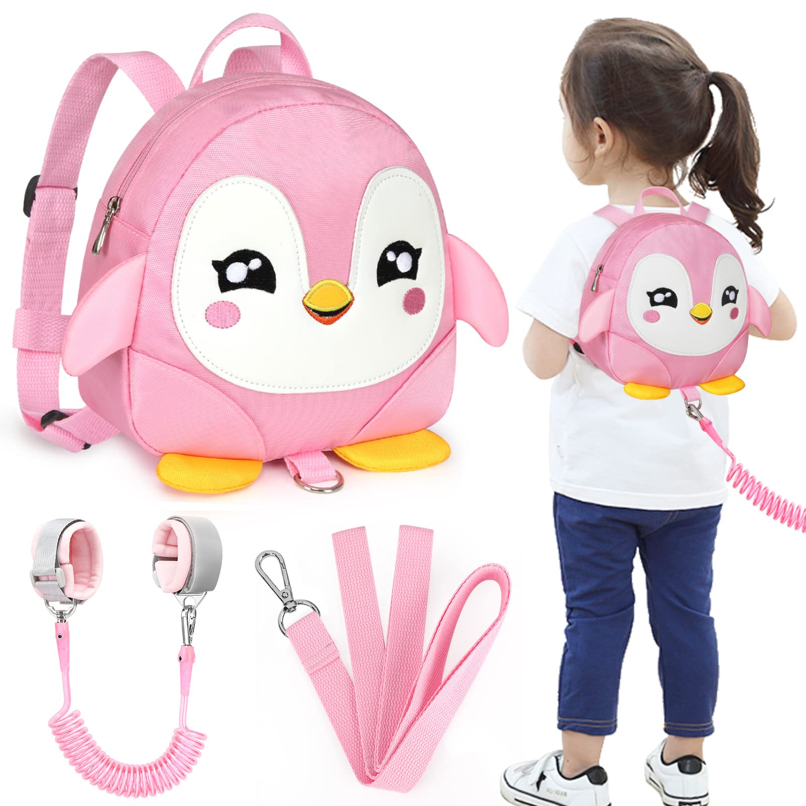 Accmor toddler harness backpack, penguin front view, keeps child close during outings.
