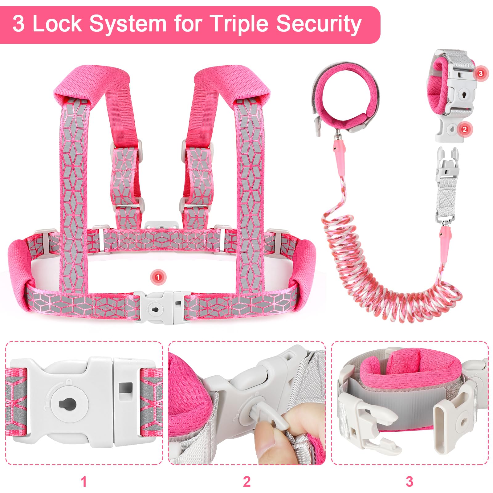 Accmor anti-lost wrist link on harness keeps child close with secure connection.