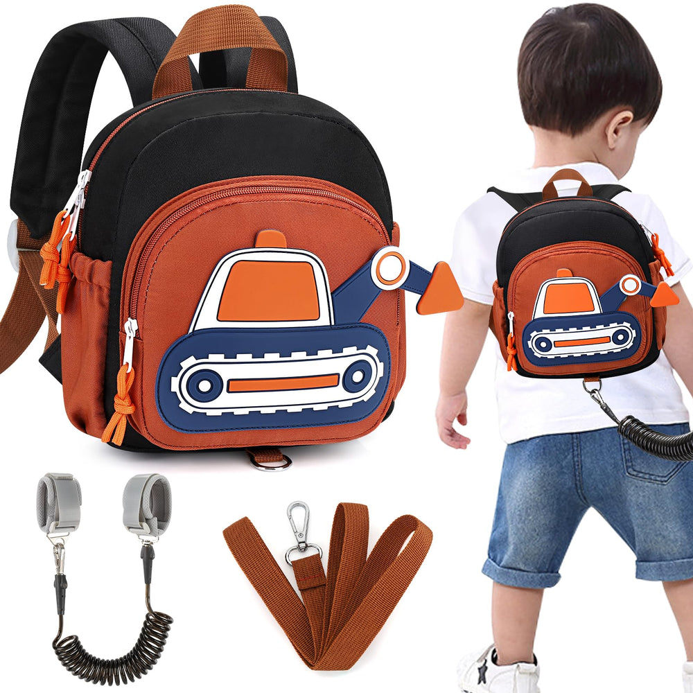 Accmor toddler leash backpack with excavator pattern helps keep kids safe while walking.