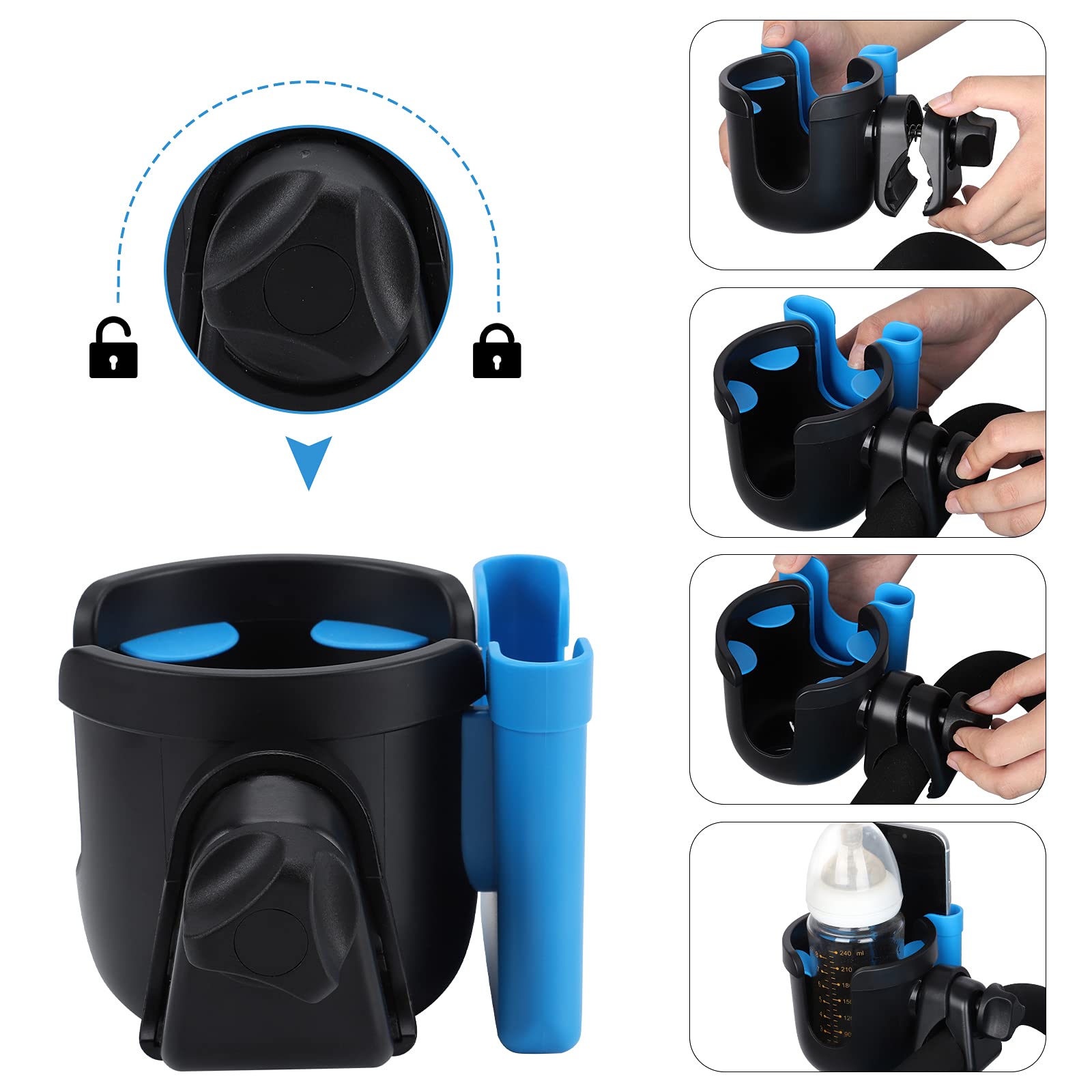 Accmor universal clip-on cup holder mounted on a stroller handle.