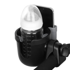 Accmor universal cup holder clip-on attached to a handlebar for easy reach.