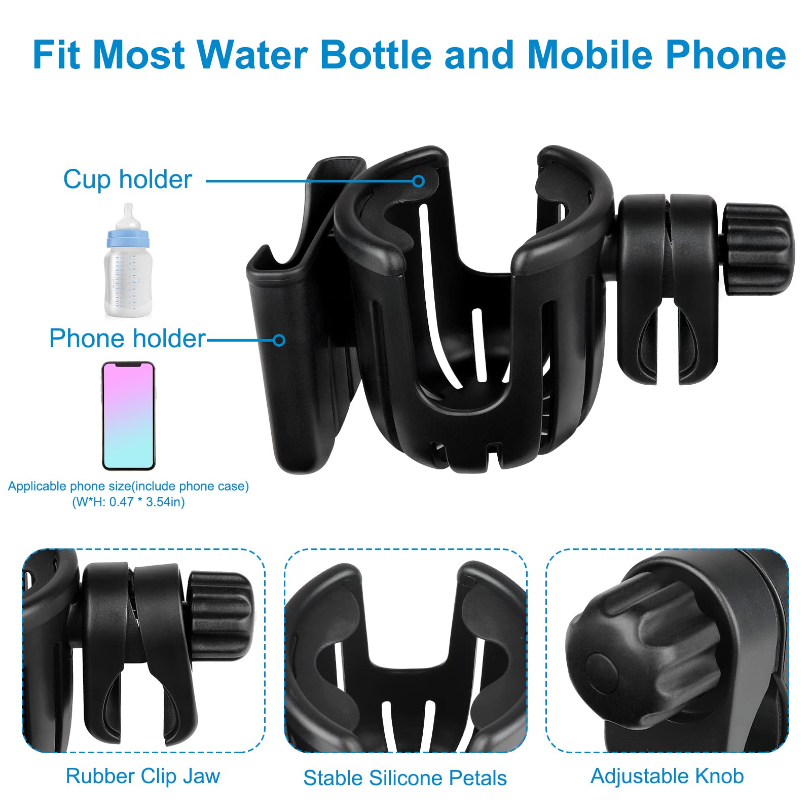 Accmor universal cup holder clip shown on a stroller handle for multi-gear use.