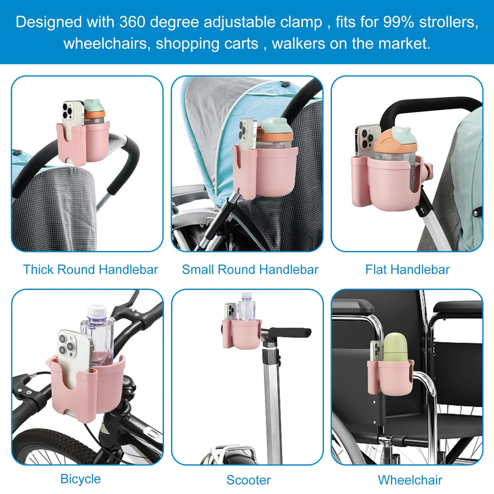 Accmor universal cup holder works on bikes, walkers, wheelchairs and scooters.