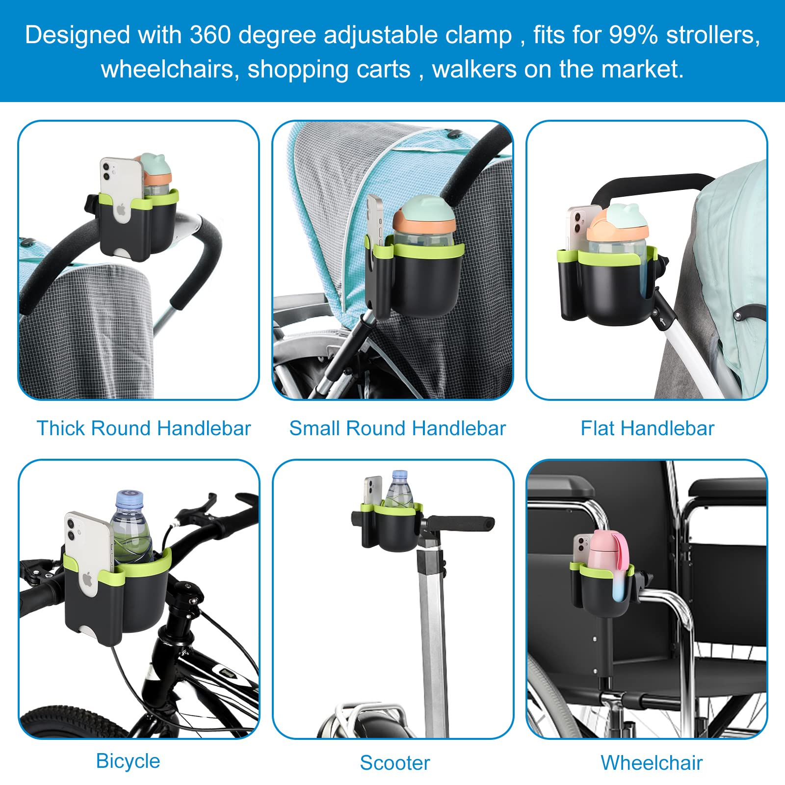 Accmor universal cup holder fits strollers bikes wheelchairs scooters and more