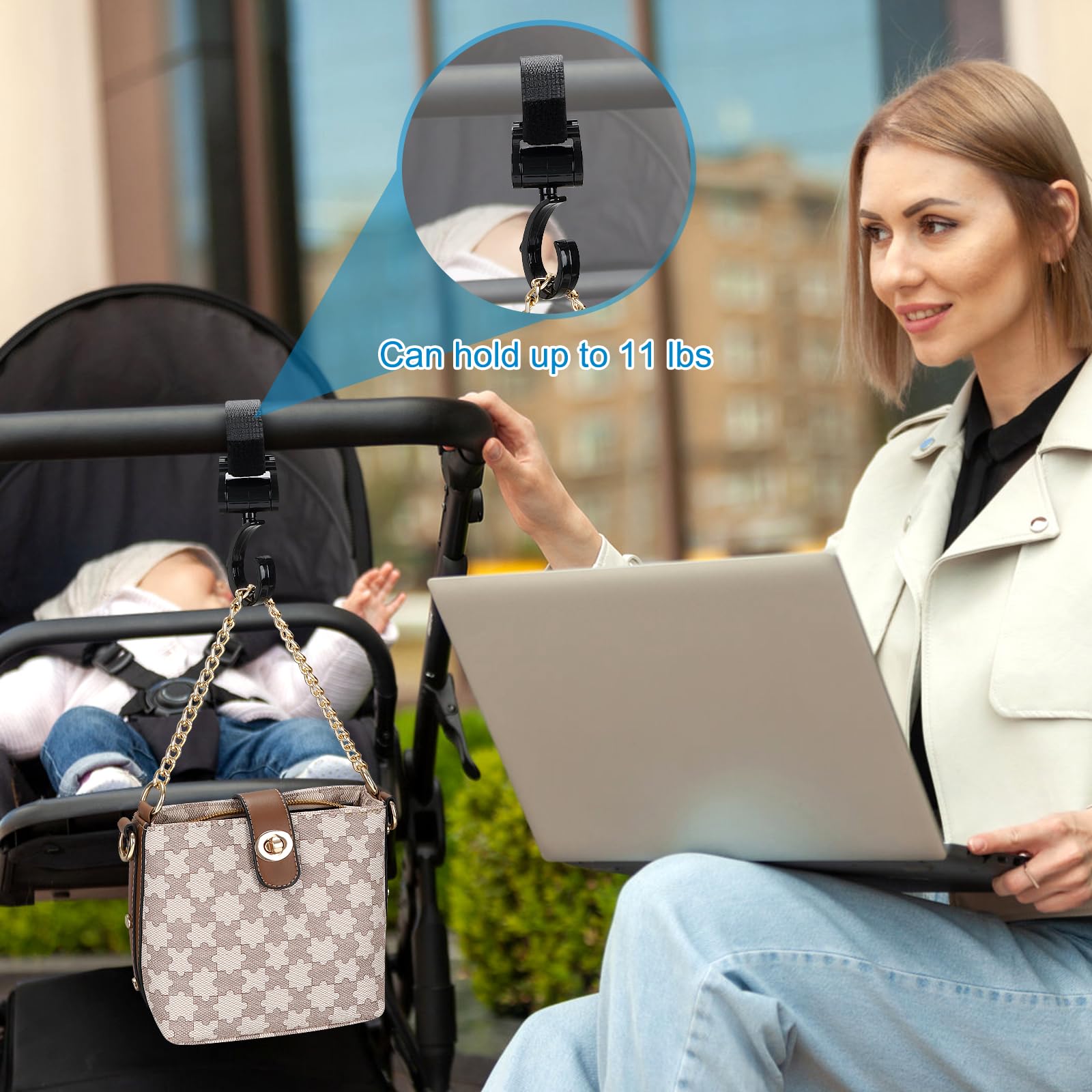Accmor universal hook on stroller, wheelchair, or cart supports up to 11 lbs.