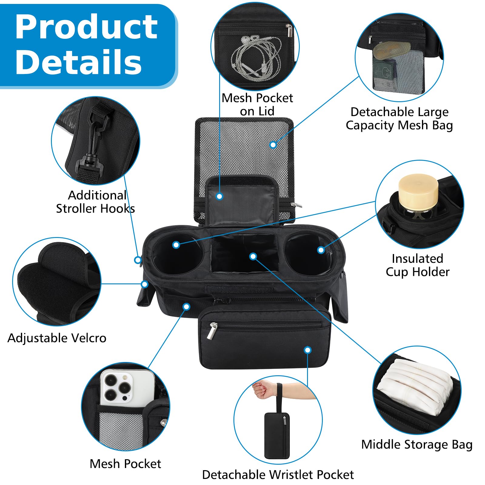 Accmor adjustable Velcro strap fits most strollers securely