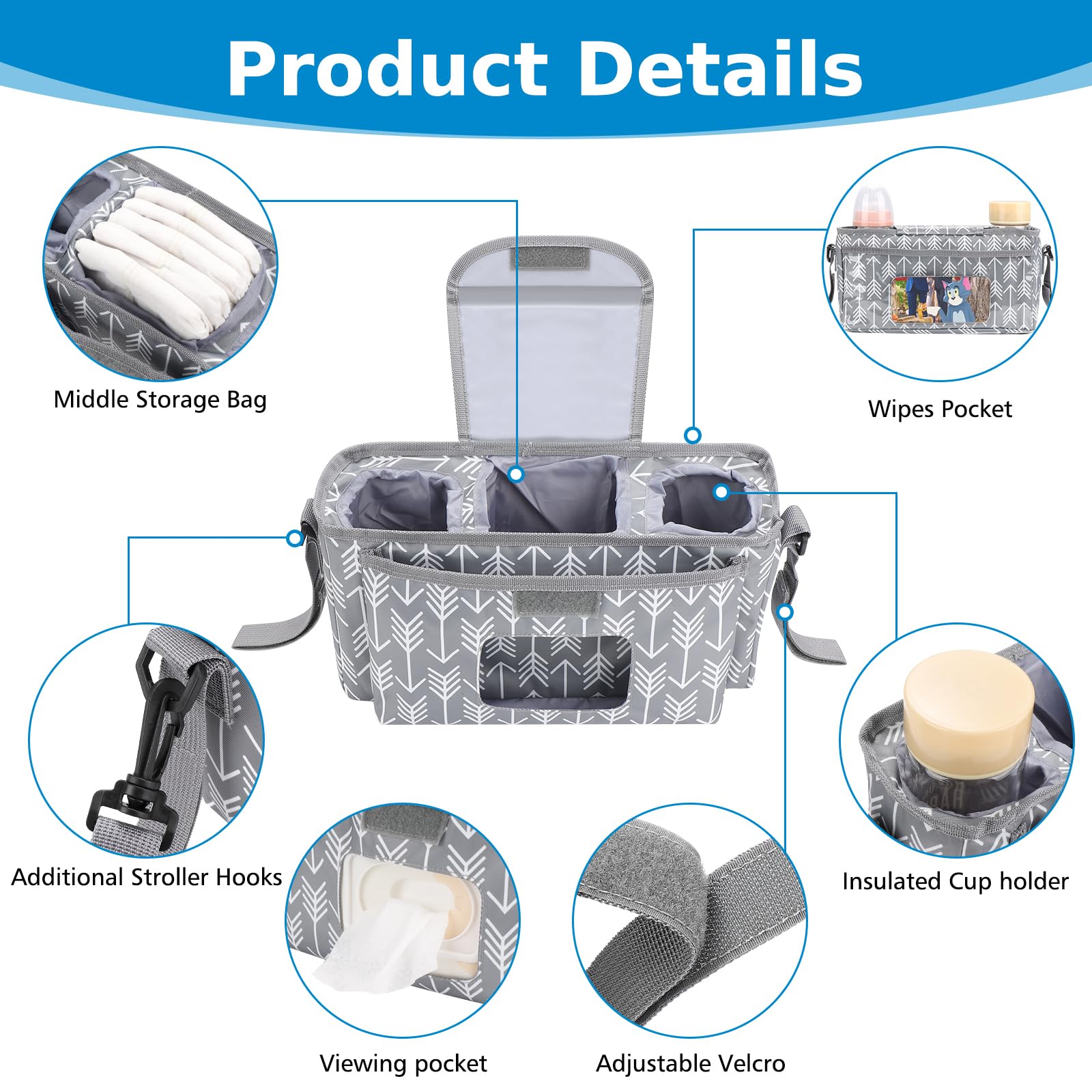 Accmor organizer includes adjustable Velcro straps for a secure fit on many strollers.