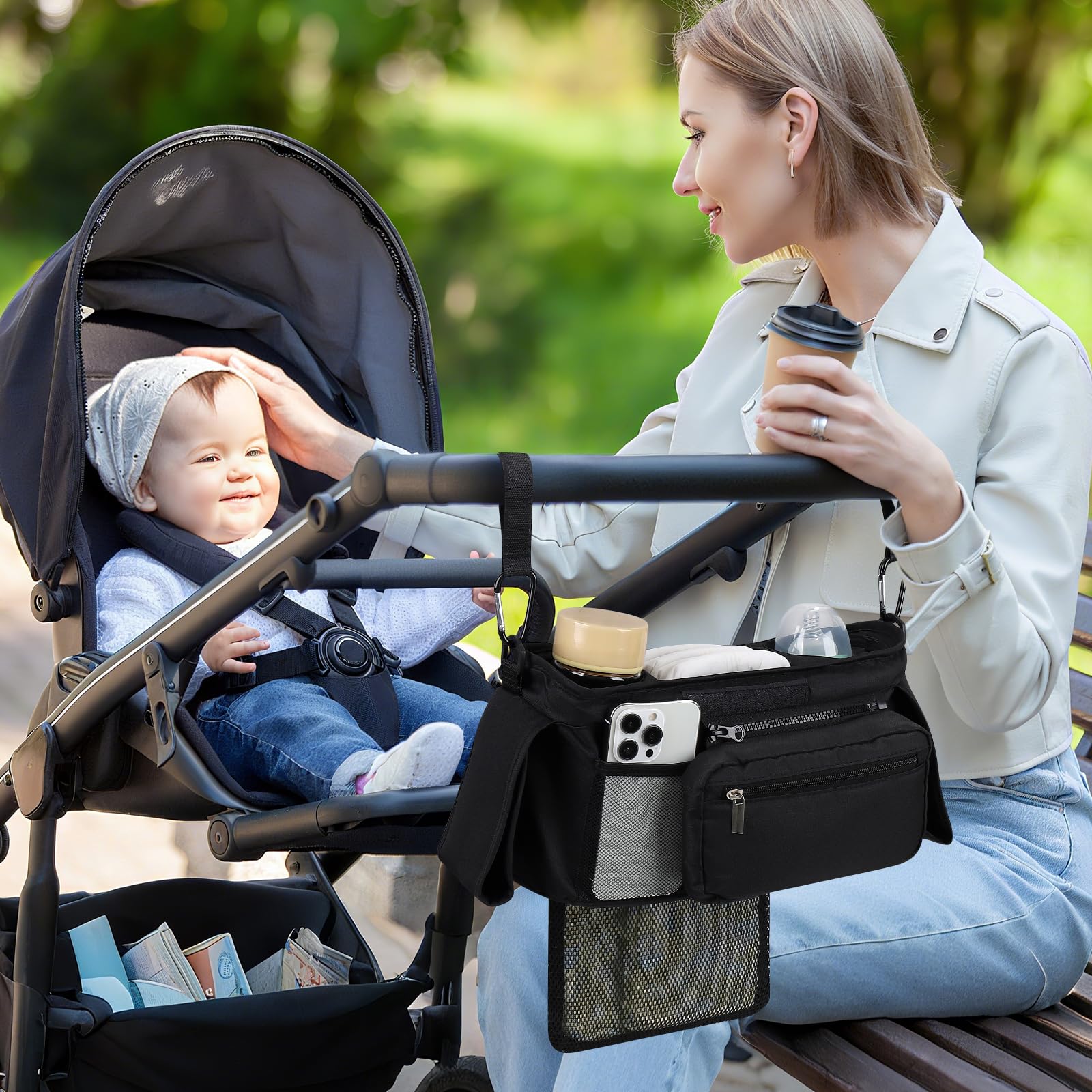 Accmor back mesh pocket provides extra storage for diapers or small items