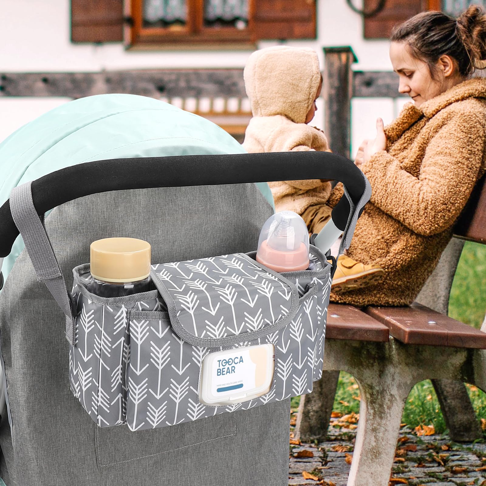 Accmor design can hang on the stroller or be carried as a compact bag.