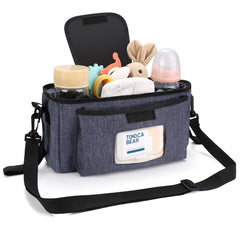 Accmor organizer interior with multiple compartments keeps diapers, toys, and wipes organized on trips.
