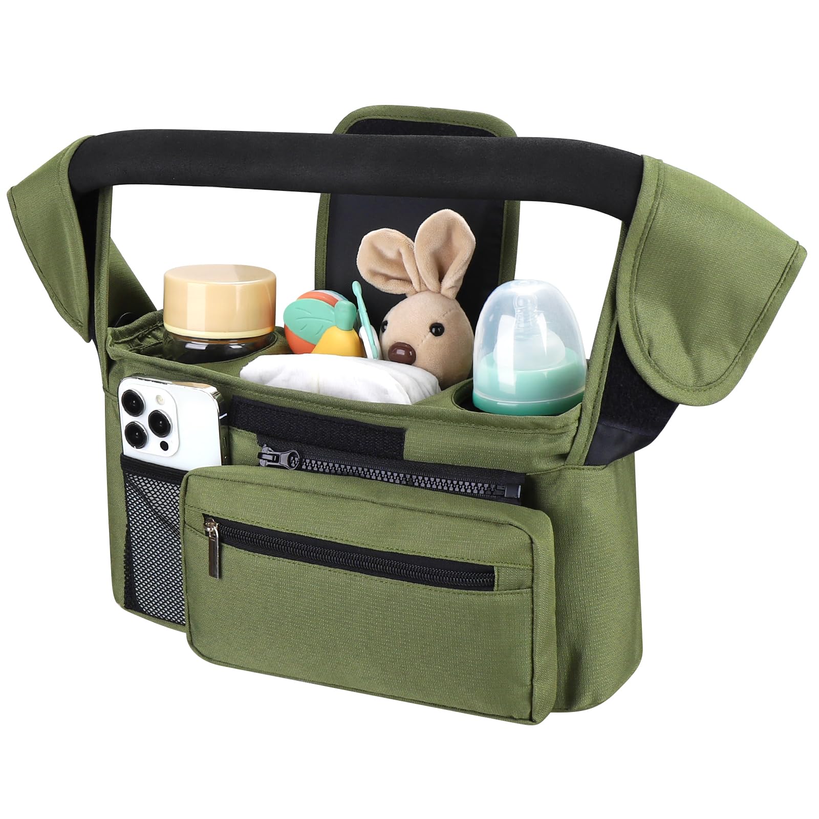 Accmor universal stroller organizer with insulated cup holders for on the go drinks.