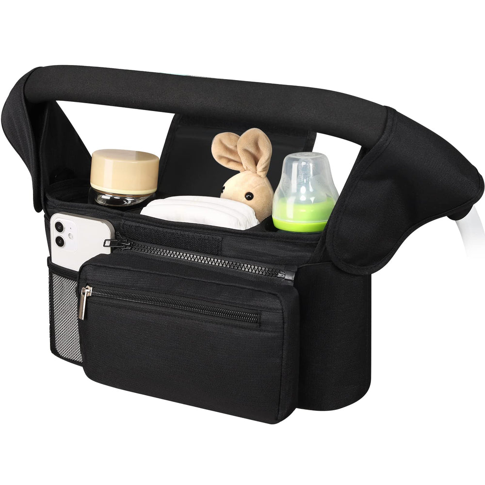 Accmor universal stroller organizer with dual insulated cup holders keeps drinks within easy reach.