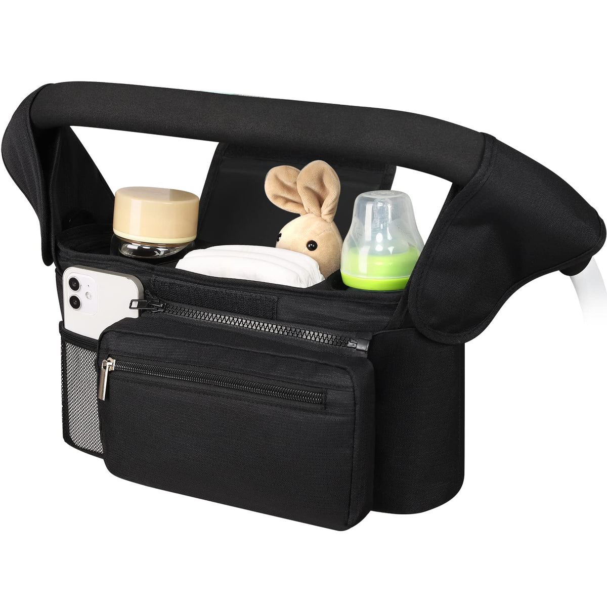 Accmor universal stroller organizer with dual insulated cup holders keeps drinks within easy reach.