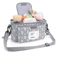 Accmor stroller organizer features insulated cup holders to keep bottles at the right temperature.