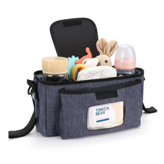 Accmor stroller organizer with insulated cup holders helps keep bottles at the right temperature.