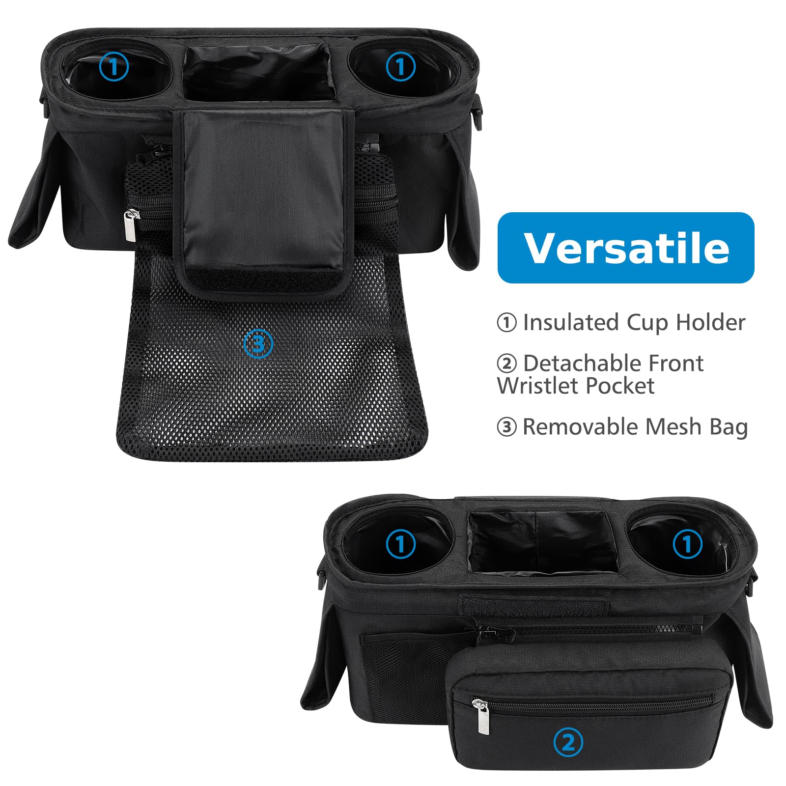 Accmor middle storage compartment stores wipes and small items within reach