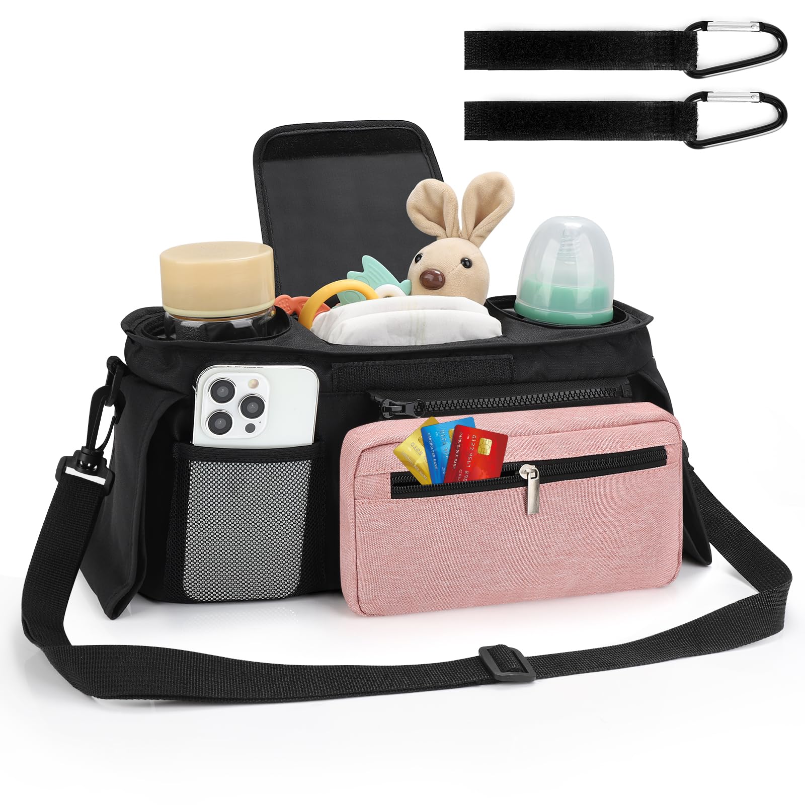 Accmor universal stroller organizer with right insulated cup holder maintains temperature during walks